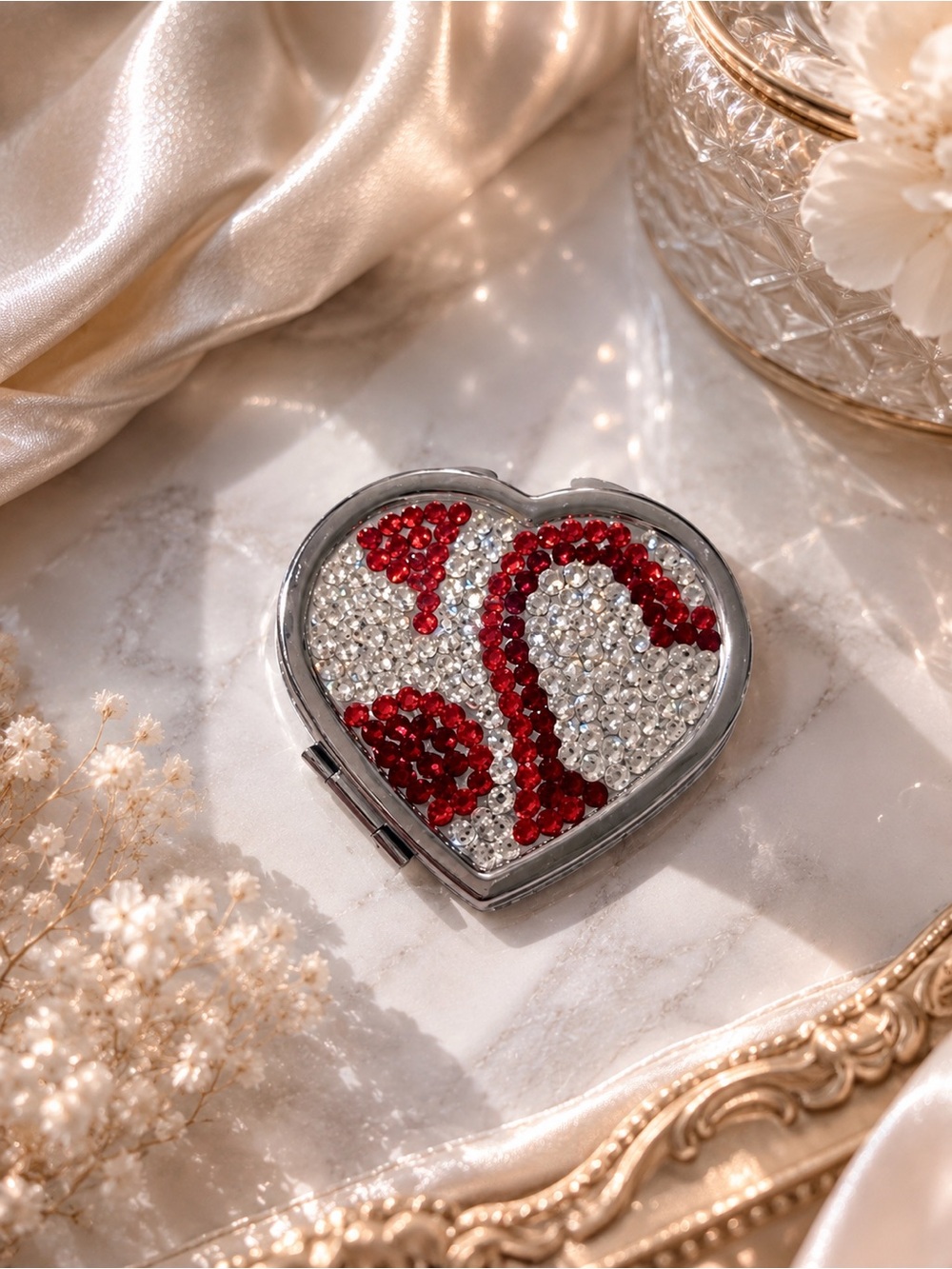 Swarovski Red and Silver Heart Compact mirror